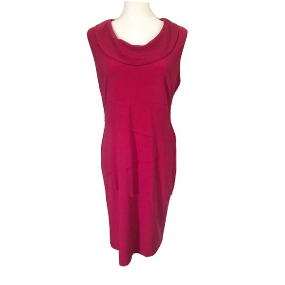 JOSEPH RIBKOFF Sleeveless Dress Size 12 Hot Pink Tiered Single Cowl Neck - Picture 1 of 6